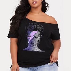 🎶👩🏻‍🎤 Torrid Plus Size 2x Bowie Black Off Shoulder Tee